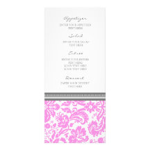 Motif rose gris de damassé de menu de mariage carte double customisable