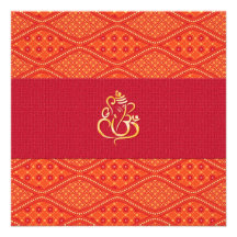 Motif rouge et orange de mariage indien de batik faire-part