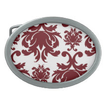 motif rouge foncé de damassé sur le blanc boucles de ceinture ovales