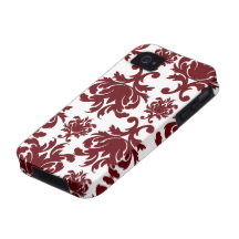 motif rouge foncé de damassé sur le blanc iPhone 4 case
