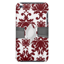 motif rouge foncé de damassé sur le blanc étui iPod touch