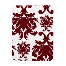 motif rouge foncé de damassé sur le blanc magnets rectangulaire