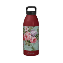 Motif rouge-rose élégant vintage de roses bouteilles d'eau