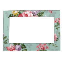 Motif rouge-rose élégant vintage de roses cadre aimanté avec photo
