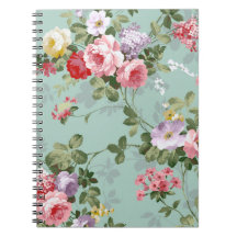 Motif rouge-rose élégant vintage de roses carnet à spirale