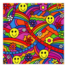 Motif souriant de hippie d'arc-en-ciel et de fleur photographes