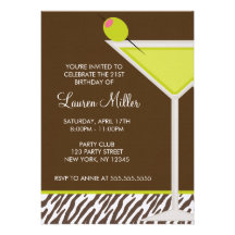 Motif vert de Martini et de zèbre Carton D'invitation