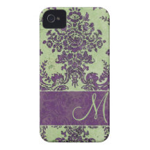 Motif vintage de damassé avec le monogramme étuis iPhone 4
