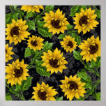 Motif vintage de tournesol posters