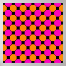 Motifs oranges d'hexagones de carrés noirs de rose posters