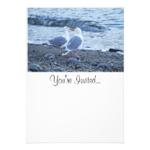 Mouettes embrassant sur la photo de plage invitations personnalisées