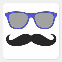 Moustache et humeur bleue de lunettes de soleil autocollant carré