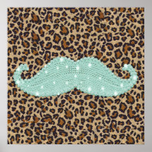 Moustache et poster de animal verts turquoises drô