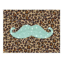 Moustache et poster de animal verts turquoises drô carte postale