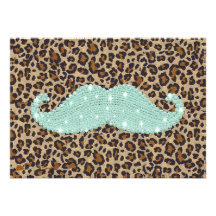 Moustache et poster de animal verts turquoises drô invitations
