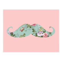 Moustache florale rose rouge vintage Girly drôle Cartes Postales