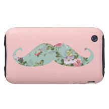 Moustache florale rose rouge vintage Girly drôle Coques Tough iPhone 3