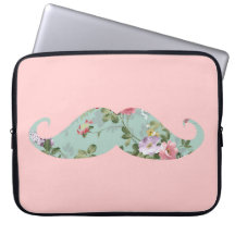 Moustache florale rose rouge vintage Girly drôle Housses Ordinateur Portable