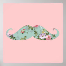 Moustache florale rose rouge vintage Girly drôle Affiche
