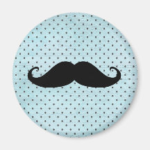 Moustache noire drôle sur le pois bleu turquoise aimants pour réfrigérateur