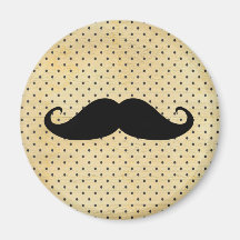Moustache noire drôle sur le pois jaune vintage aimant