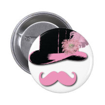 Moustache rose, chapeau supérieur, plumes, et fleu badge avec épingle