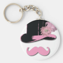 Moustache rose, chapeau supérieur, plumes, et fleu porte-clés