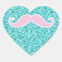 MOUSTACHE ROSE D'IRLY SUR L'EFFET TURQUOISE DE SCI AUTOCOLLANTS EN CŒUR