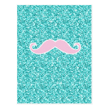 MOUSTACHE ROSE GIRLY SUR L'EFFET TURQUOISE DE SCIN CARTE POSTALE
