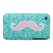 MOUSTACHE ROSE GIRLY SUR L'EFFET TURQUOISE DE SCIN COQUES iPhone 3 Case-Mate