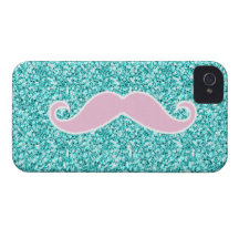 MOUSTACHE ROSE GIRLY SUR L'EFFET TURQUOISE DE SCIN COQUE iPhone 4
