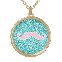 MOUSTACHE ROSE GIRLY SUR L'EFFET TURQUOISE DE SCIN PENDENTIF PERSONNALISÉ