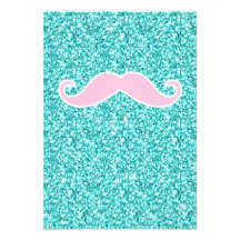 MOUSTACHE ROSE GIRLY SUR L'EFFET TURQUOISE DE SCIN INVITATIONS PERSONNALISÉES