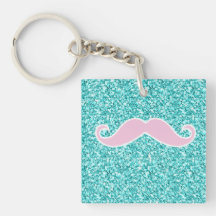 MOUSTACHE ROSE GIRLY SUR L'EFFET TURQUOISE DE SCIN PORTE-CLEF