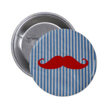 Moustache rouge drôle et rayures blanches bleues badges avec agrafe