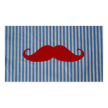 Moustache rouge drôle et rayures blanches bleues modèle de carte de visite