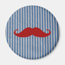 Moustache rouge drôle et rayures blanches bleues magnets pour réfrigérateur