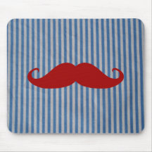 Moustache rouge drôle et rayures blanches bleues tapis de souris