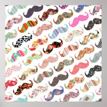 Moustaches colorées Girly drôles de motifs Posters