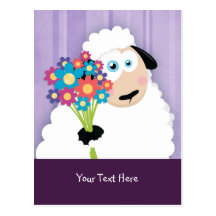 Moutons de rougissement mignons tenant des cartes 