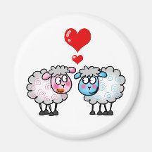 Moutons drôles de bande dessinée, épousant des cou aimant pour réfrigérateur
