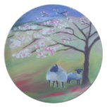 Moutons et plat de cerisier par Janel Bragg Assiette Pour Soirée