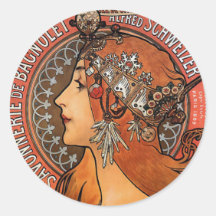 Mucha - art Nouveau Adhésifs Ronds