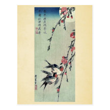 Musardez, des hirondelles et des fleurs de pêche p carte postale