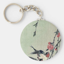 Musardez, des hirondelles et des fleurs de pêche p porte-clef