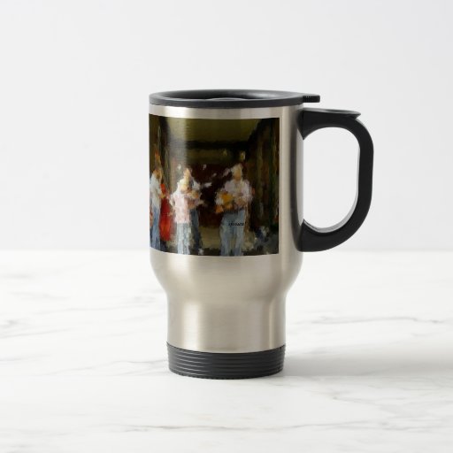 Musiciens Fiddlin de rue autour de tasse