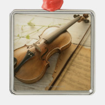 Musique de violon et de feuille décorations de noël
