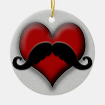Mustache Red Heart Ornaments