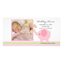 Naissance Annoucement de bébé d'éléphant rose Cartes Avec Photo