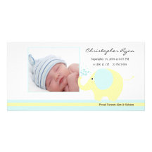 Naissance bleue Annoucement de bébé d'éléphant Cartes De Vœux Avec Photo